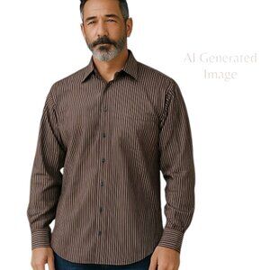 Ben Sherman Mens Dark Purple Stripe Button Front Long Sleeve Shirt Sz L 16.5